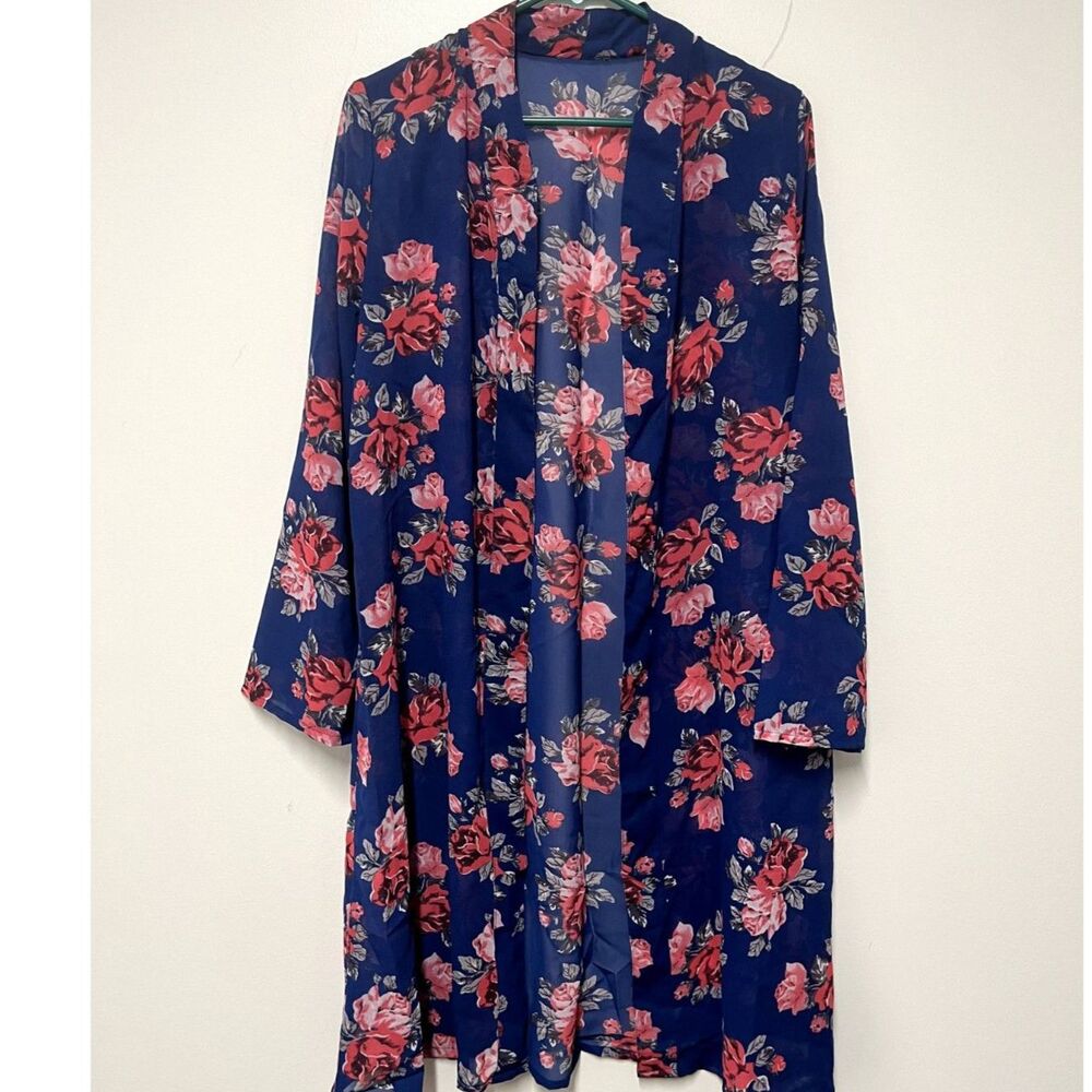 Jorja Lightweight Sheer Floral Boho Kimono Duster - Medium Roses‎